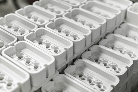 White plastic components created by 3-axis CNC milling